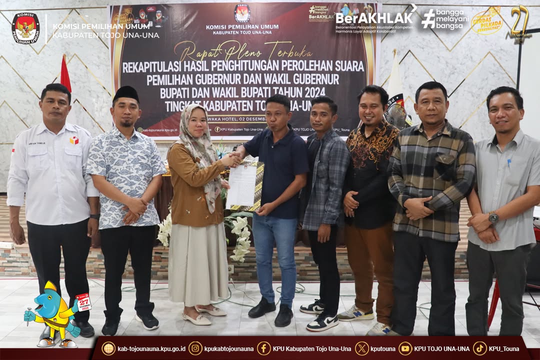 Rapat Hasil Penghituangan Perolehan Suara Tingkat Kabupaten Tojo Una-Una Pemilu 2024